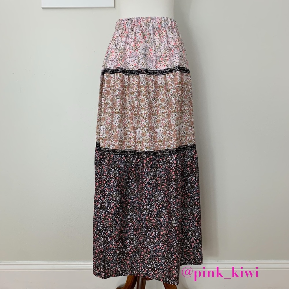 H Halston Floral and Lace Washed Satin Maxi Skirt - Picture 10 of 12